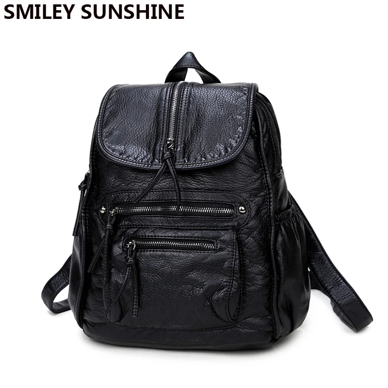 Женский кожаный рюкзак SMILEY SUNSHINE черный школьный для девочек-подростков | Багаж и