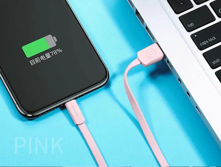 Кабель Micro USB для зарядки и передачи данных для iPhone, USAMS type-C кабель для iPhone X 8 7 plus светильник USB 2A плоский кабель для мобильного телефона