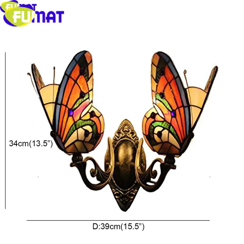 Витражная настенная лампа FUMAT светодиодный светильник с 2 дужками бабочками от
