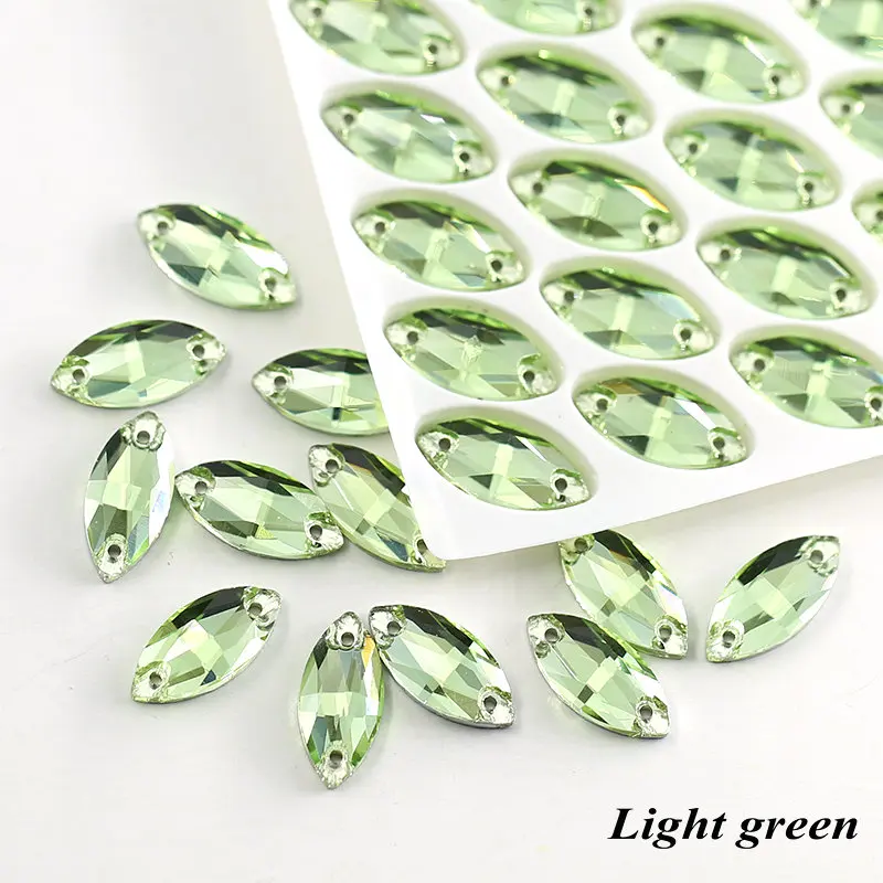 light green 7*15 мм, конский глаз, серебряная основа, 2 отверстия, пришитые стразы, бисер, швейный кристалл, камень для украшения для одежды - Цвет: light green