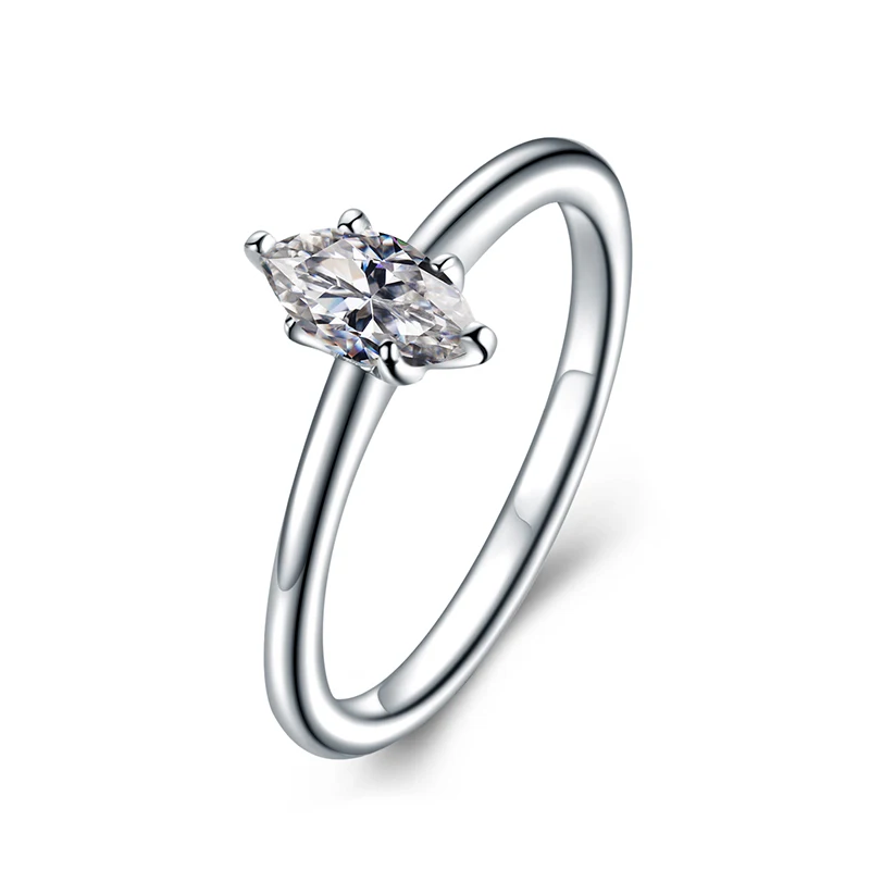 

Кольцо из белого золота 14K, с муассанитами, 4 х8 мм