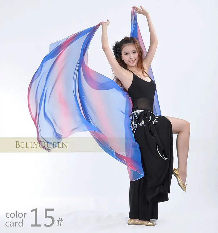 color 15 Вуаль для танца живота Цветной шарф шелковый шарф 250* 120см для пеленки для танца живота - Цвет: color 15