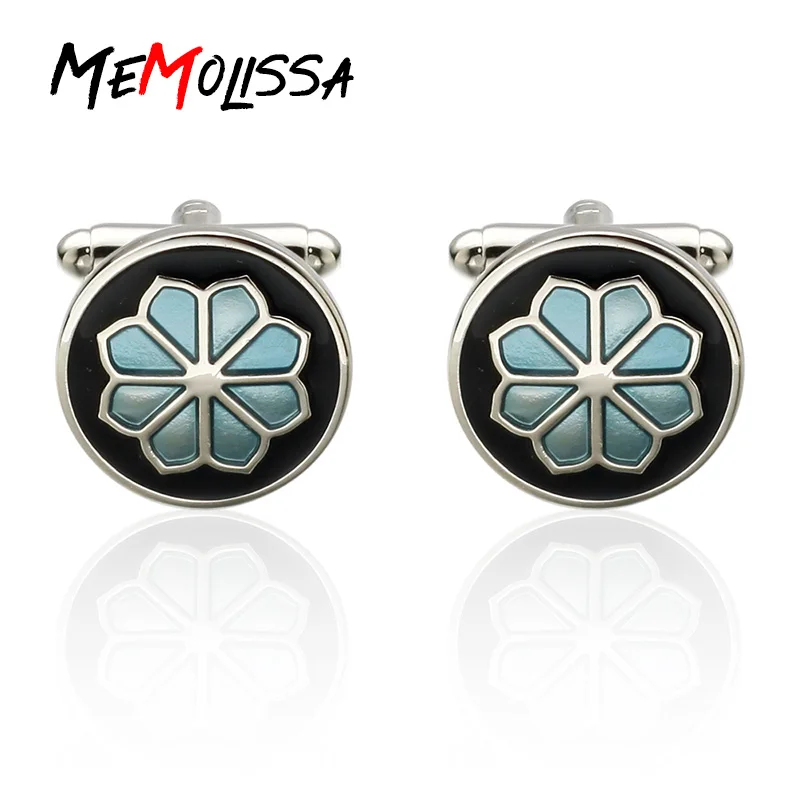 Высококачественные классические запонки Memolissa для рубашки с синим цветком