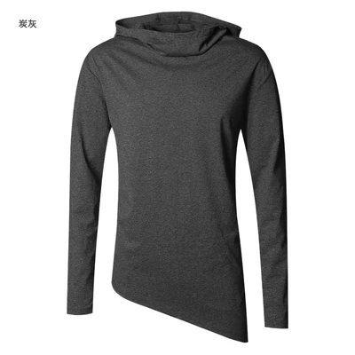 charcoal grey Мужская Осенняя Новинка, европейский стиль, высокий воротник, длинный рукав, с капюшоном, футболка с кепкой, мужская Тонкая Повседневная хлопковая нестандартная футболка T908 - Цвет: charcoal grey
