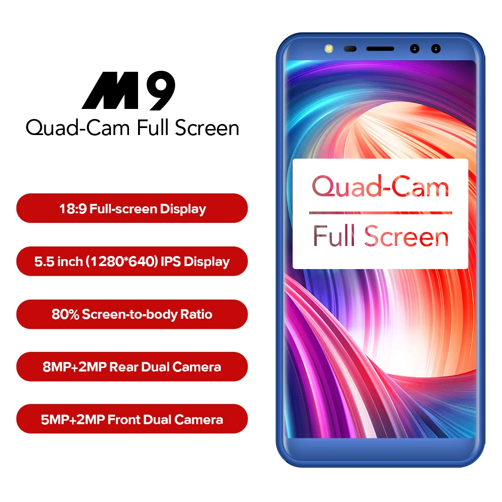 Leagoo M9 5 &quot18:9 полный Экран четыре камеры Android 7 0 MT6580A 4 ядра 2 ГБ Оперативная память 16