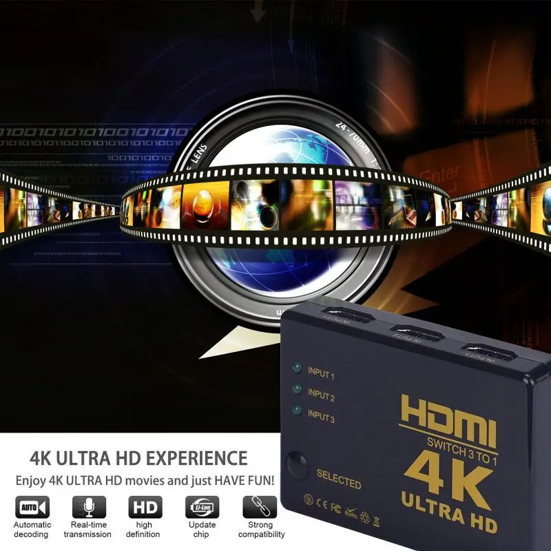 3 в 1 переключатель селектора Ultra HD 4K x 2K HDMI сплиттер коробка порта 3D 1080p ИК пульт для