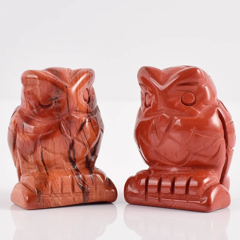 Natural Gemstone owl Figurines red jasper Mini Animals mineral Healing crystals Craft Carved Statue for kids Home Decor | Дом и сад