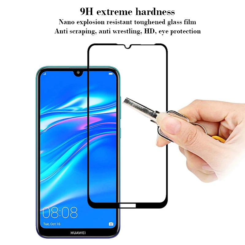 Защитное стекло 3D 9H для Huawei Y7 Pro закаленное с полным покрытием Защитная пленка Y 7 7Y