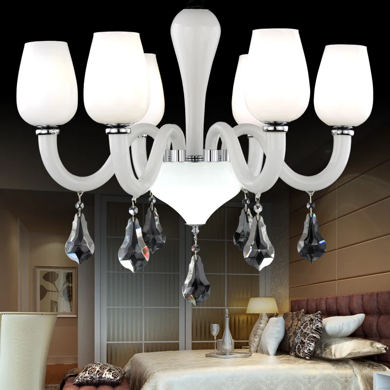 Modern Art Deco Chandelier Milky White Color Hanging Lamp Living Room Candle Lamps Luxury Crystal | Освещение