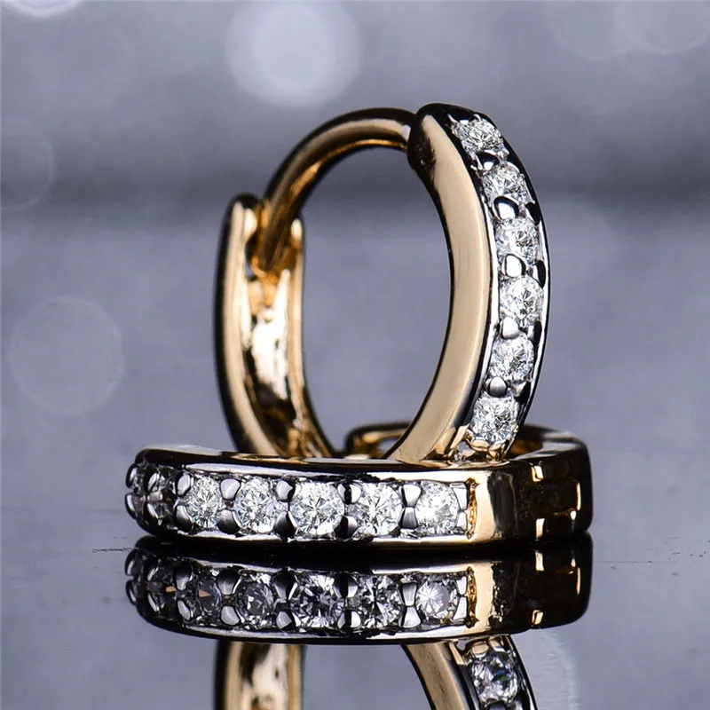 Женские серьги кольца BUDONG серебристые/золотые с белыми кристаллами и кубическим