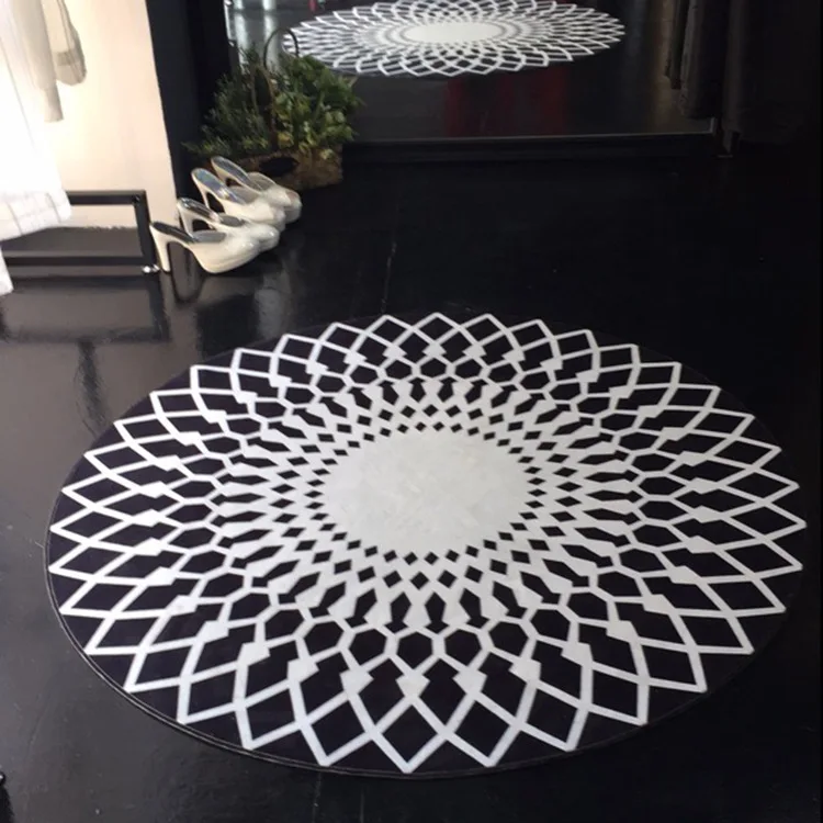 Модный флисовый черный и белый круглый ковер LIU в скандинавском стиле для спальни