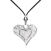 1pcs tibetan silver large hammered heart charms pendant long faux suede leather cord chain sweater necklace jewelry