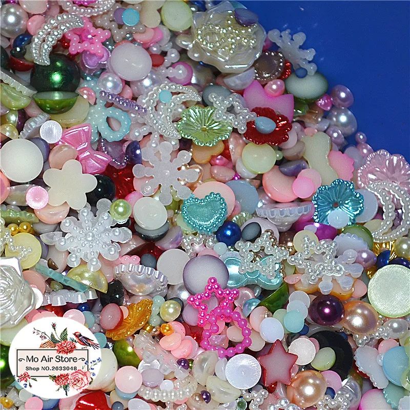 500 шт./лот разноцветные жемчужные бусины в форме цветка из АБС пластика с плоским