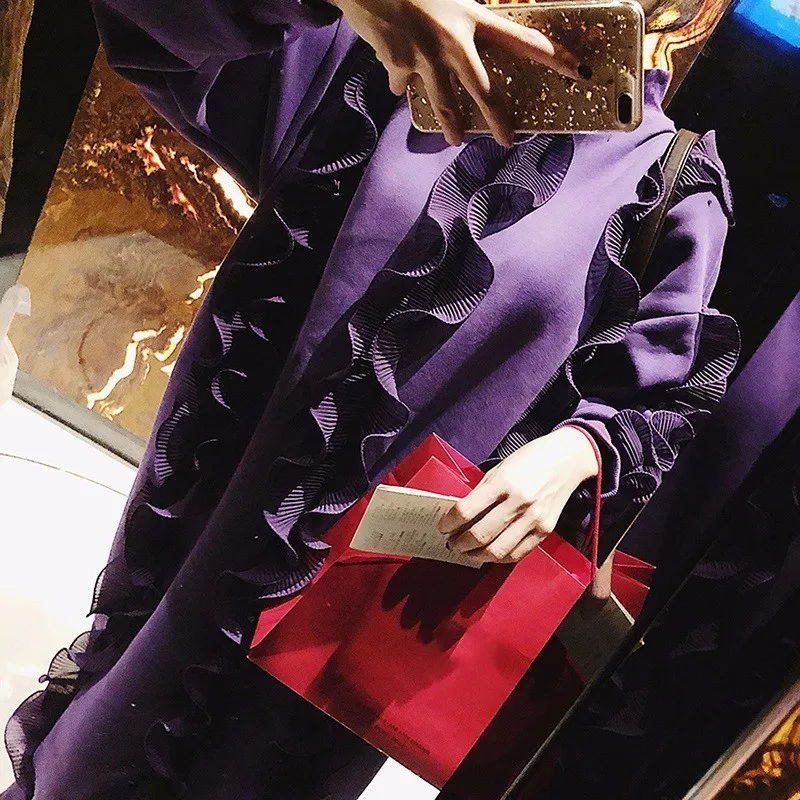 TWOTWINSTYLE оборками миди платье лоскутное водолазка Фонари рукавом Разделение с