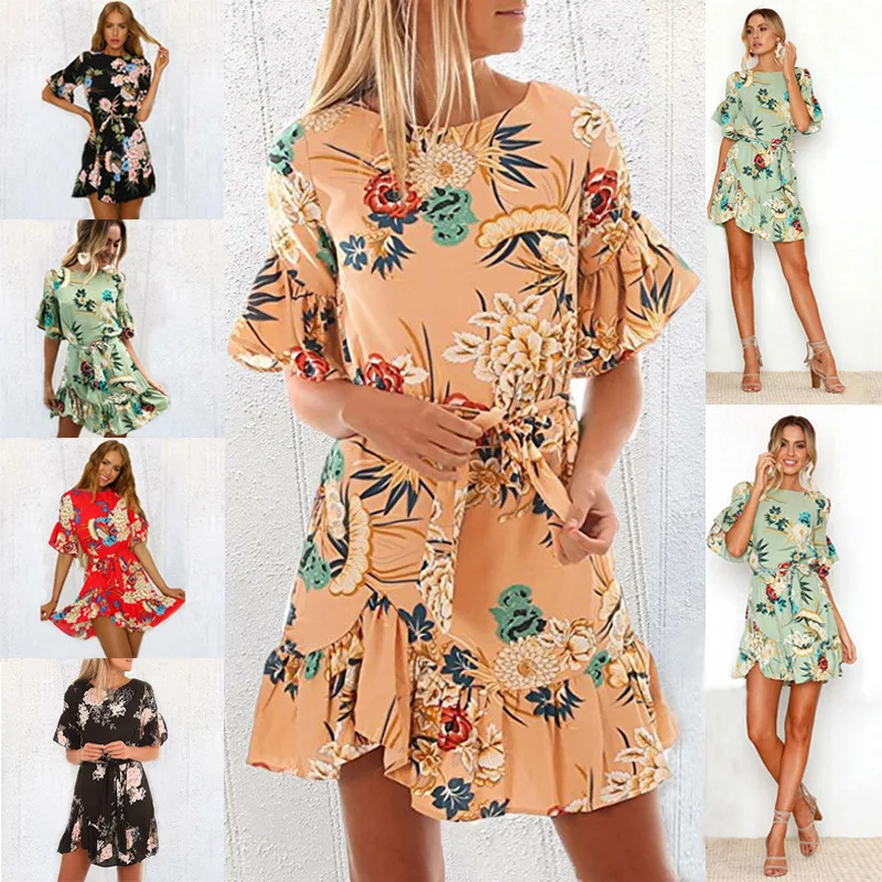 Женское элегантное платье трапециевидной формы 2019 с цветочным принтом платья