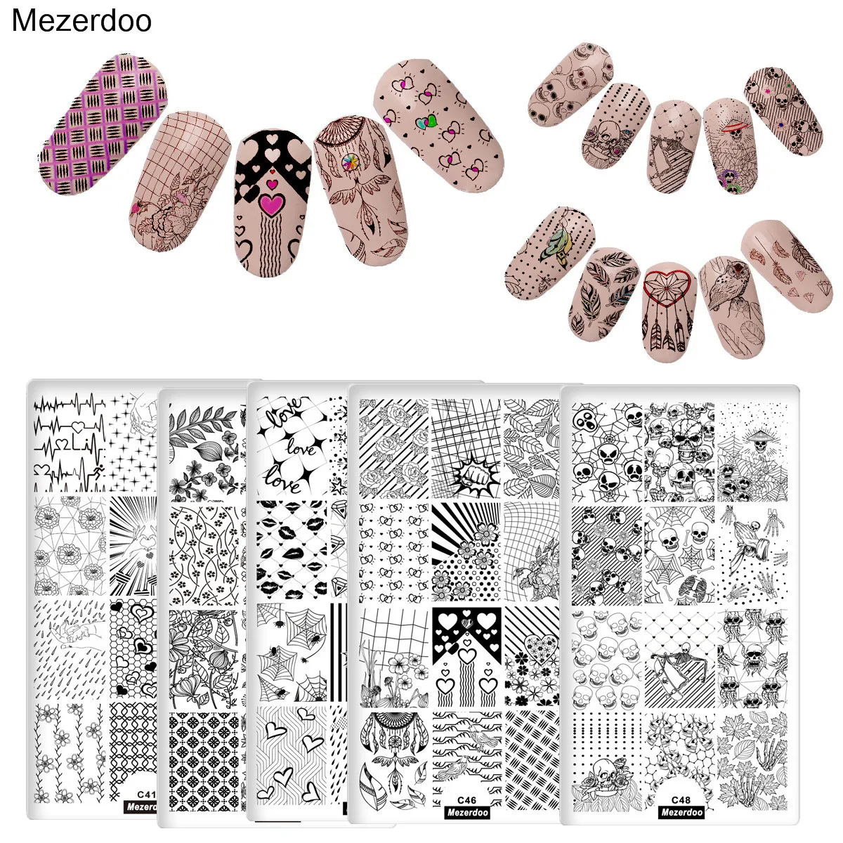 Наклейки с изображением черепа и цветов для маникюра|manicure templates|art stamping plateimage stamp |
