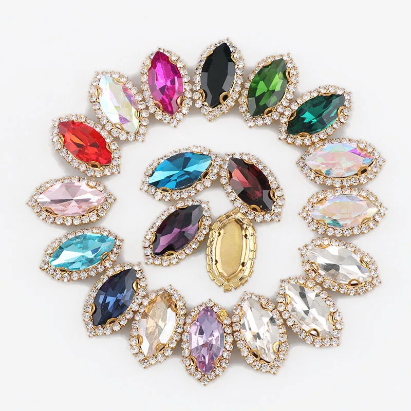 Конский глаз Золотая основа для шитья с красочным стеклом камнем коготь