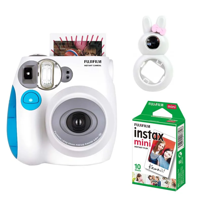 blue Аутентичный Fujifilm Instax Mini 7 s Мгновенный Набор Фото камеры с 10 листами Fuji Instax Мини белая пленка и кролик линзы для селфи - Цвет: blue
