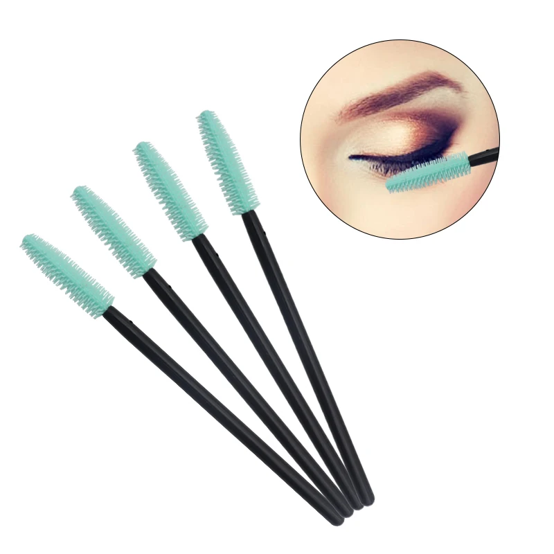 50pcs One-off Silicone Mascara Wands Applicator Disposable Eyelash Brushes Towel Shape Makeup Brush For Eyelash Extension - Handle Color: Black mint green