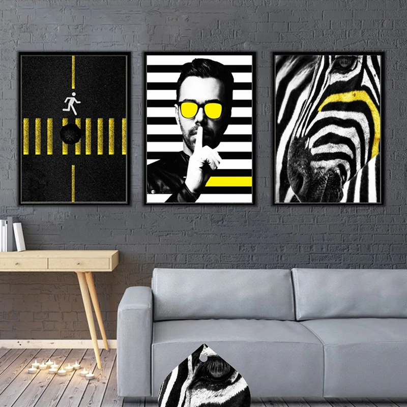 HAOCHU Triptych Chic Abstract White Black Stripe Zebra Fashion Man Figure Canvas Painting Wall Poster For Home Bar Decor | Дом и сад