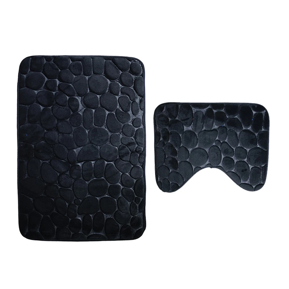 2PCS Pedestal Rug Anti Slip Toilet Bath Mat Set Exquisite Cobblestone Print Decorative Soft Flannel Water Absorption Bathroom | Дом и сад