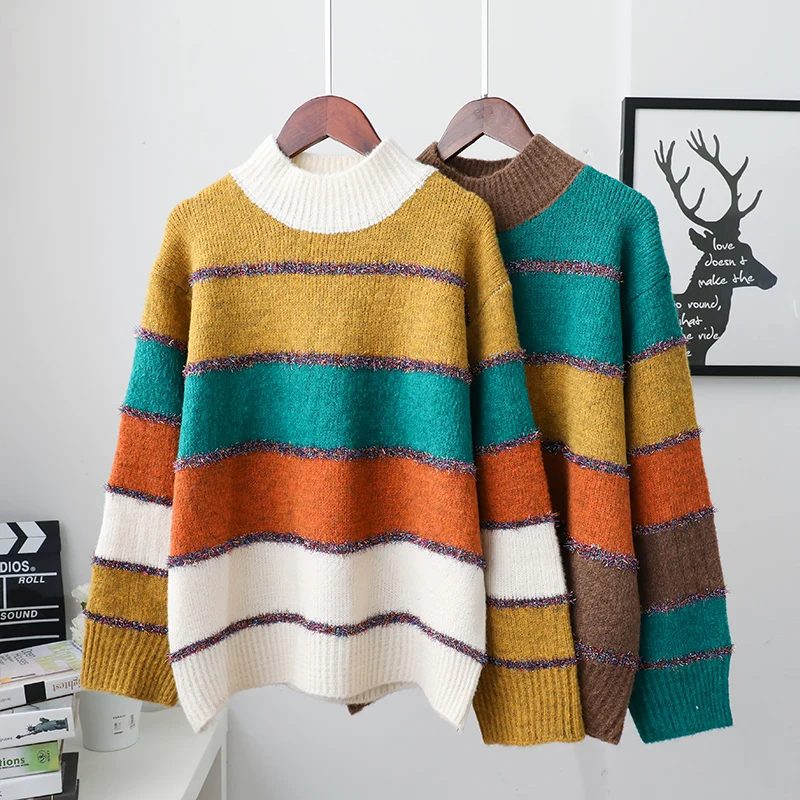 Цвета радуги свитер больше женской головы комплект потерять Новинка 2017 г. зимняя