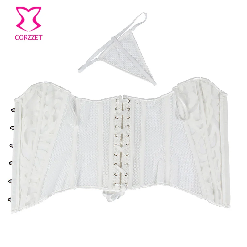 Белый корсет в сеточку из искусственной кожи сексуальное эротическое нижнее
