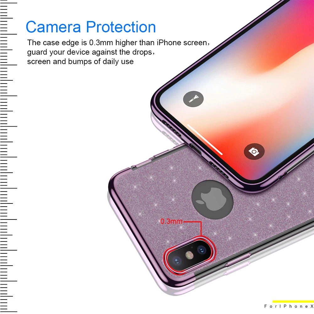 Ascromy для IPhone X Case Блеск искристый Блестящий Для женщин девочек Coque чехол iPhone 7 Plus 8 6