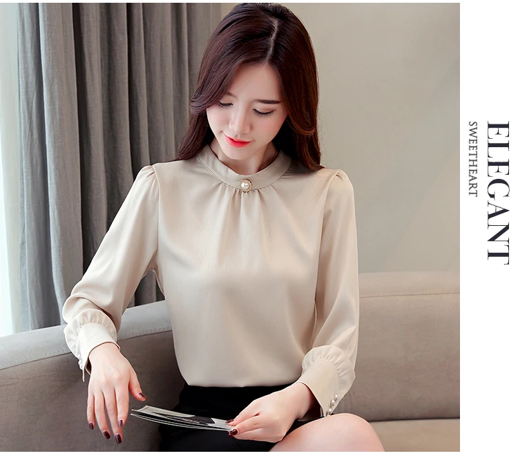 Blusas mujer de moda женские рубашки с длинными рукавами женские топы и блузки женская шифоновая блуза, рубашка Размер Плюс Топы 1418 45