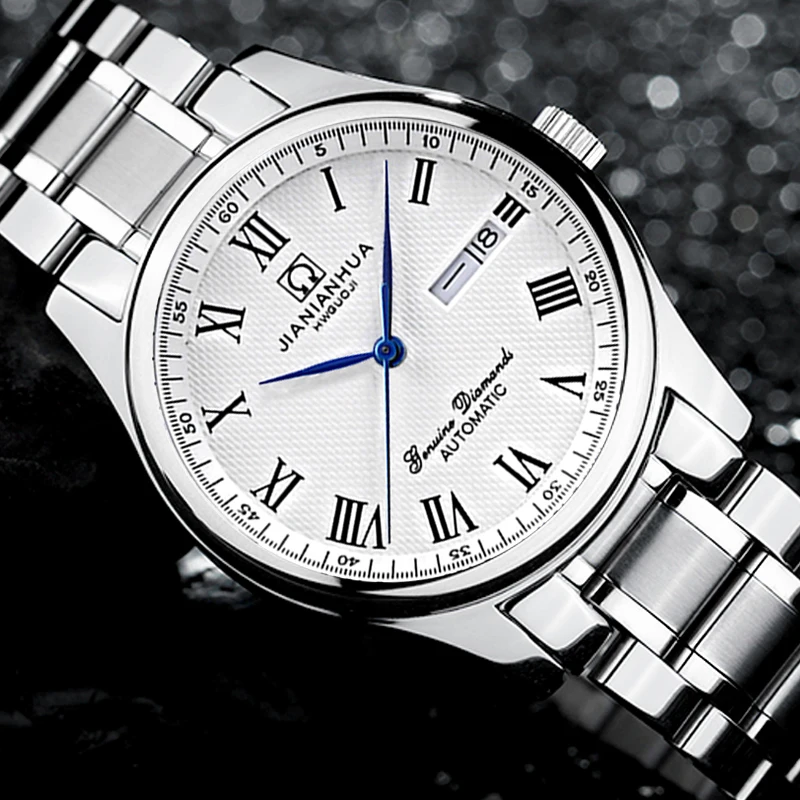 Часы наручные мужские механические с календарем кожаным ремешком|masculino|masculinos