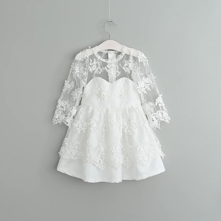 2017 Baby Girls Spring Fairy Lace Tulle White Long Sleeve Dresses Princess Children Fashion Dress 5 pcs/lot Wholesale | Детская одежда