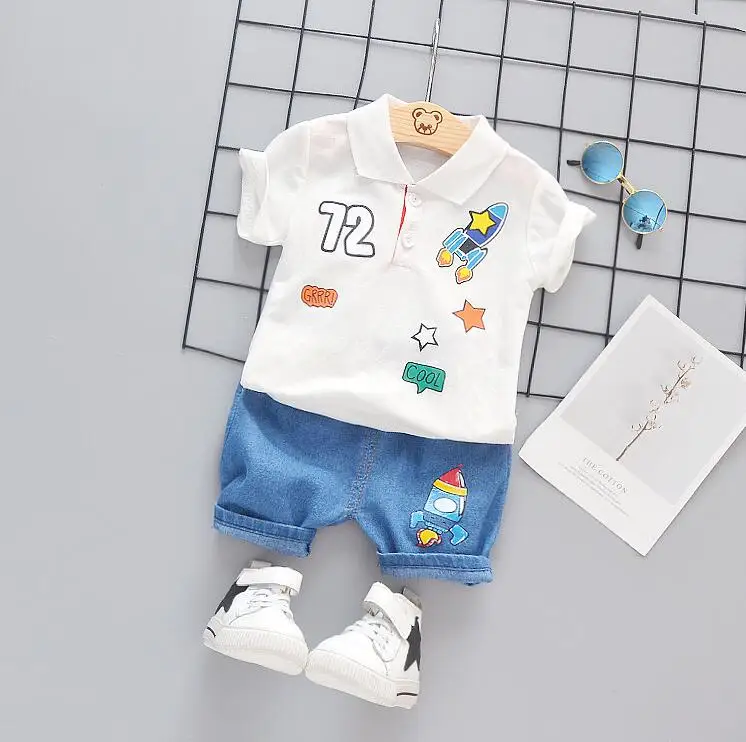 2019 Children's summer clothes set cotton baby short sleeve turn collar shirts boys Newborn body suit cartoon kids clothing | Детская