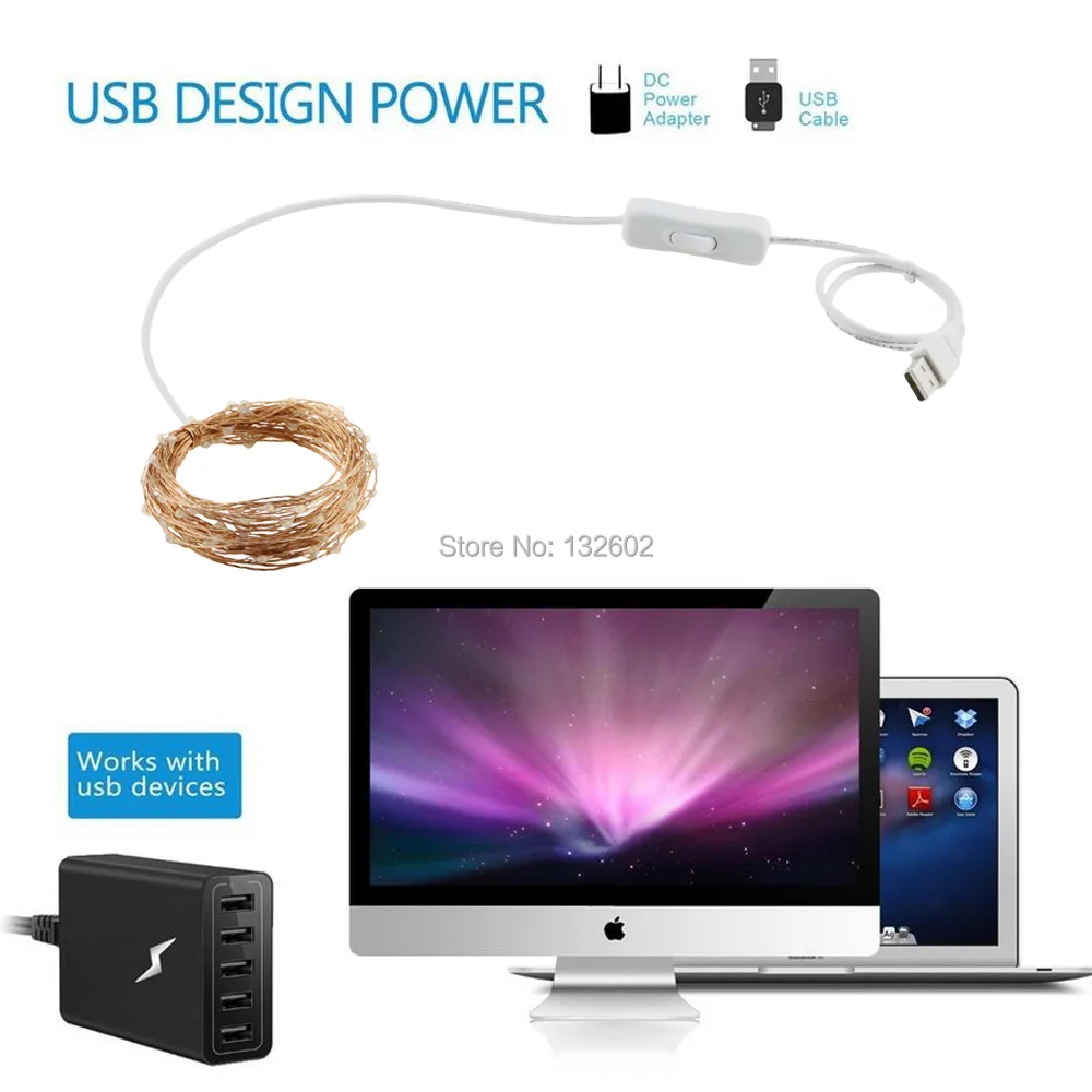 USB 6 м 10 м 12 м 20 м рождественские сказочные огни, теплый белый медный провод светодиодный гирлянды, Крытый звездный свет