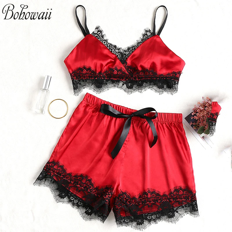 Женская кружевная Пижама BOHOWAII комплект нижнего белья с бретельками и трусиками |