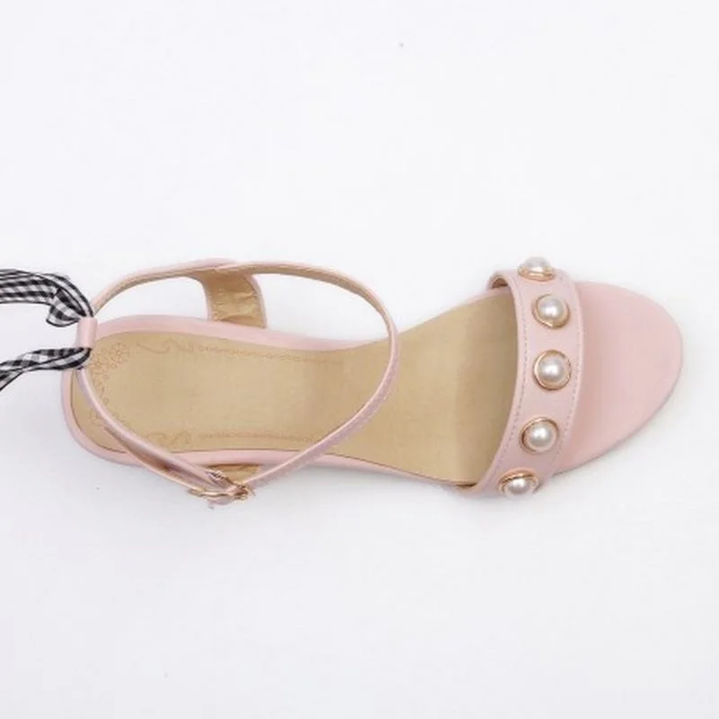 Coolcept Vintage Women High Heel Sandals Beading Cross Strap Thick Summer Party Shoes Footwears Size 34-39 | Обувь