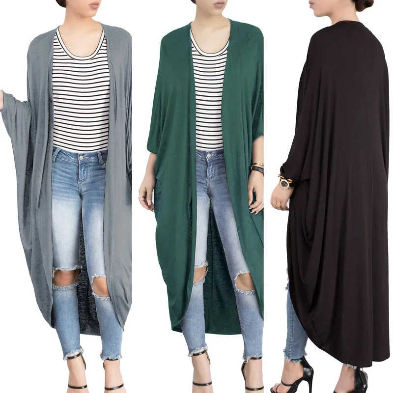 Женский свободный кардиган асимметричное длинное пончо с рукавом летучая мышь