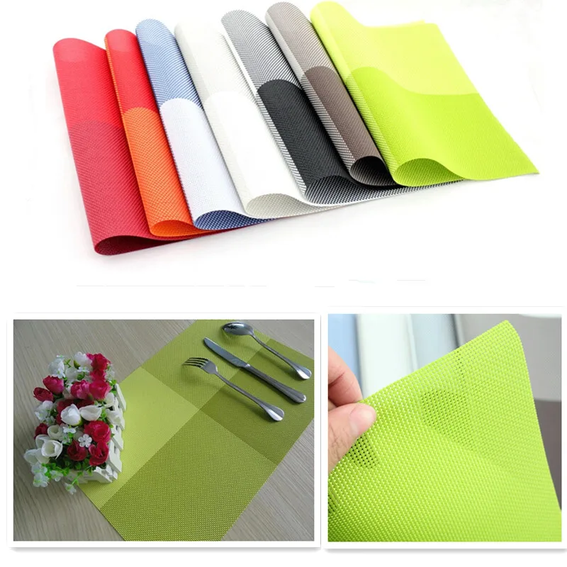 

3 шт партия украшения стола градиентный цвет ПВХ салфетки проверить форму ПВХ ткачество диск колодки чашки моющиеся салфетки для стола