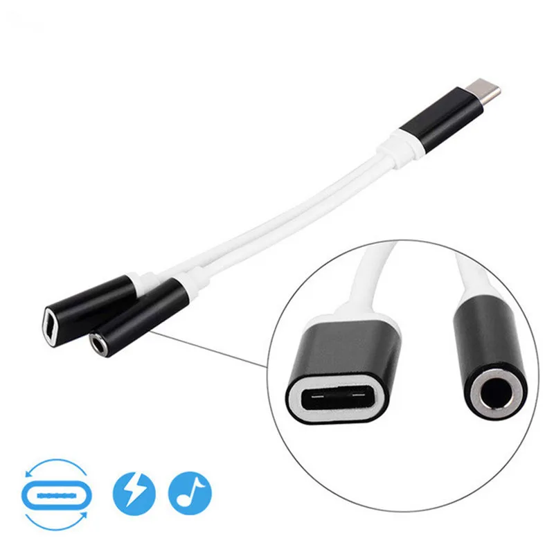 Likike 12 см USB C аудио телефонный кабель 2 в 1 Тип-C 3,5 мм Jack AUX Наушники адаптер приемник для Xiaomi M6 мото аудио сплиттер