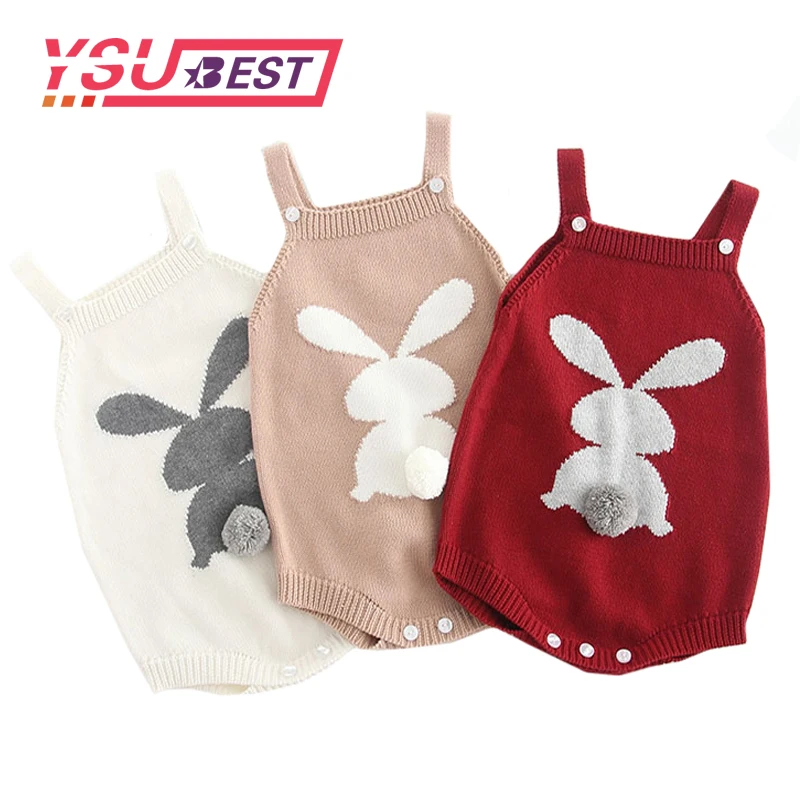 

2022 Cute Rabbit Knit Rompers Children's Winter Baby Girls Sleevless Rompers Outfit Clothes Toddler Newborn One-Pieces Jumpsuit