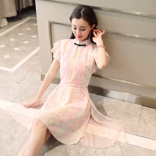 Китайский Национальный стиль улучшилось Cheongsam шифон женское платье 2018 новый