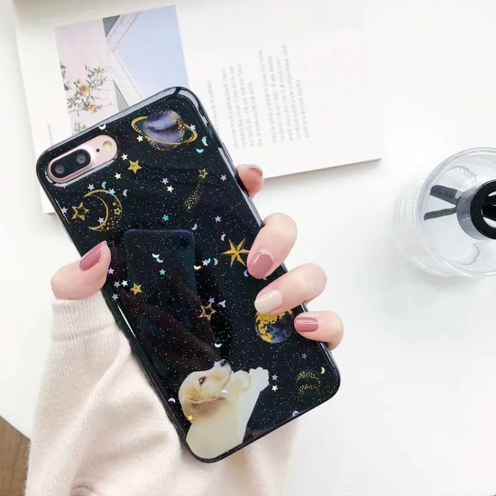 Звездное небо собака Сияющий Чехол Для Телефона iPhone 7 8 plus 6 s сумка для мобильного