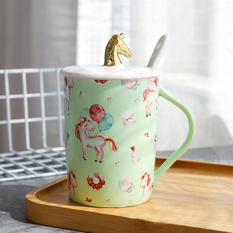 Green Cup Золотая керамическая чашка с единорогом, Корейская чашка для влюбленных мужчин и женщин, Офисная кофейная кружка - Цвет: Green Cup