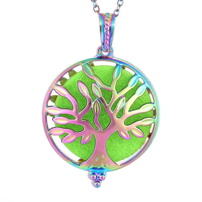 Aromatherapy diffusion necklace color life tree flower essential oil aromatherapy small box pendant necklace with 1 felt SC369 - Окраска металла: color