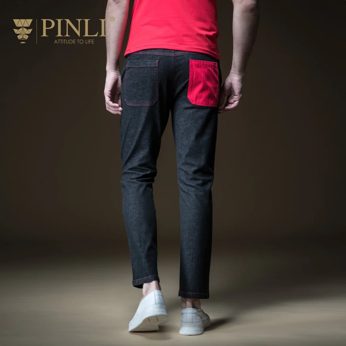 Мужские облегающие джинсы Pinli на молнии с принтом для отдыха лето B192216427