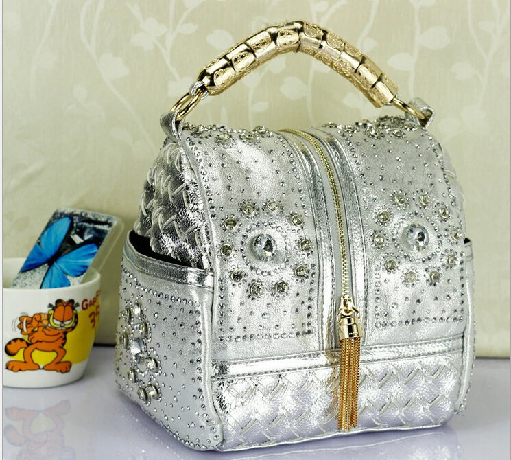 Spring and summer denim bag big diamond skull hand woven tassel handbag shoulder messenger | Багаж и сумки