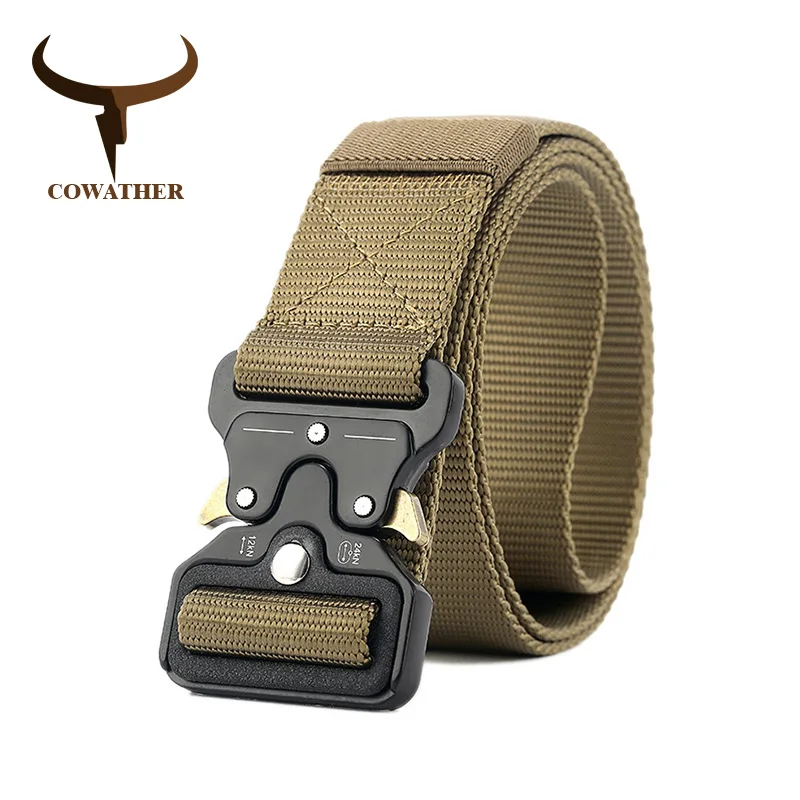 NY004 Brown COWATHER роскошные нейлон ремень новые мужские ремни военной открытый тактический Мужской пояс джинсы ремень для мужчин повседневная нейлон Мужской ремень - Цвет: NY004 Brown
