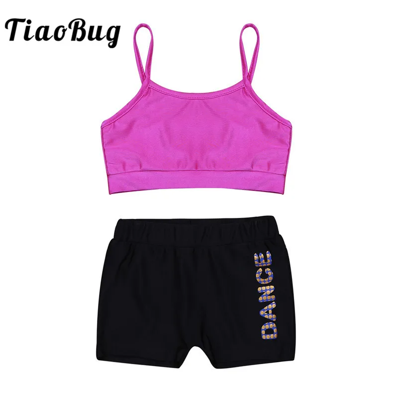 Детская танцевальная одежда TiaoBug из двух предметов для девочек укороченный топ с