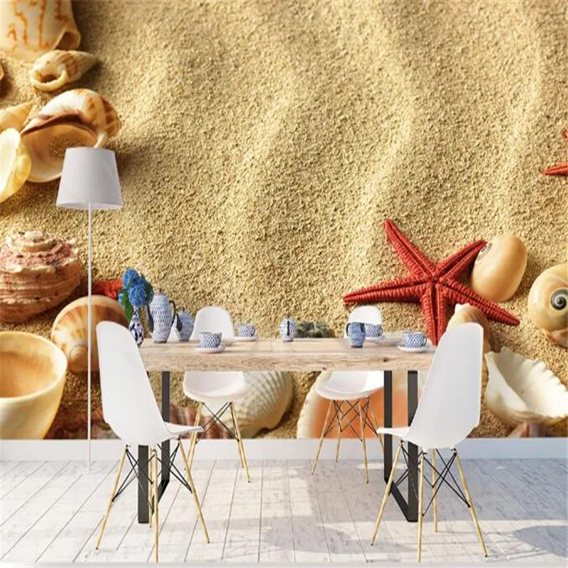 

3D Photo Mural Beach Style Kids Wallpapers Starfish Conch TV Wall Background Wallpaper for Walls 3D Nordic Natural Landscape