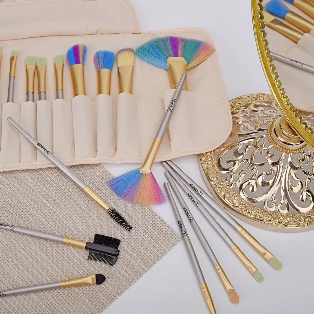 Vanderlife 24Pcs Color Hair Makeup Brushes Set Beauty Cosmetics EyeShadow Lip Powder Pincel Make Up Maquiagem Tools + Pouch Bag | Красота и