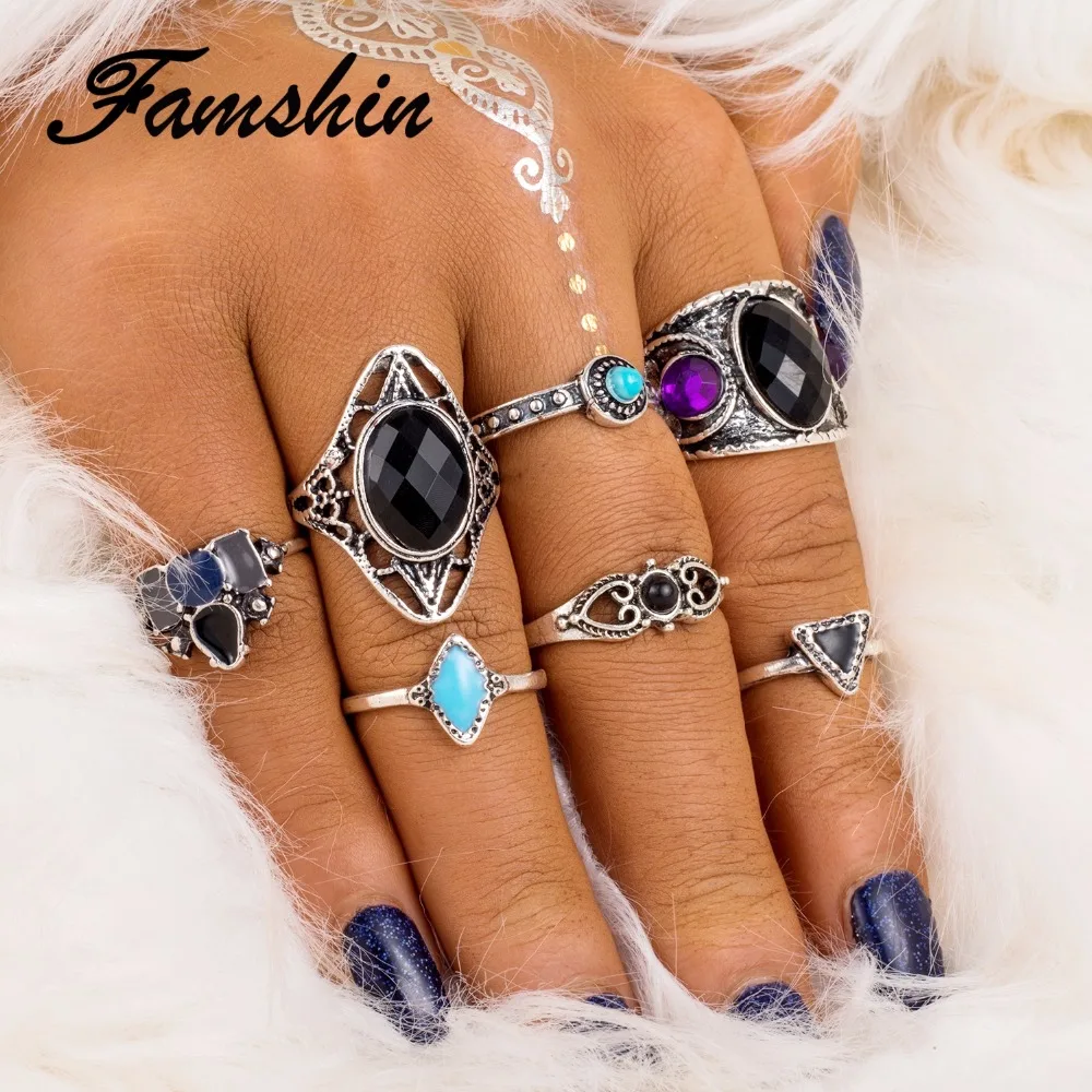 FAMSHIN 6 шт./компл. винтажные тибетские турецкие смешанные комплекты колец на